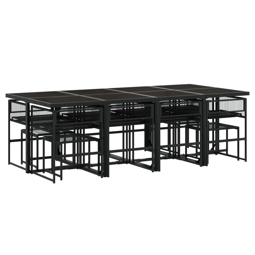 Outdoor Garden Dining Set 13 Piece Black PE Rattan Table Chairs Cushions