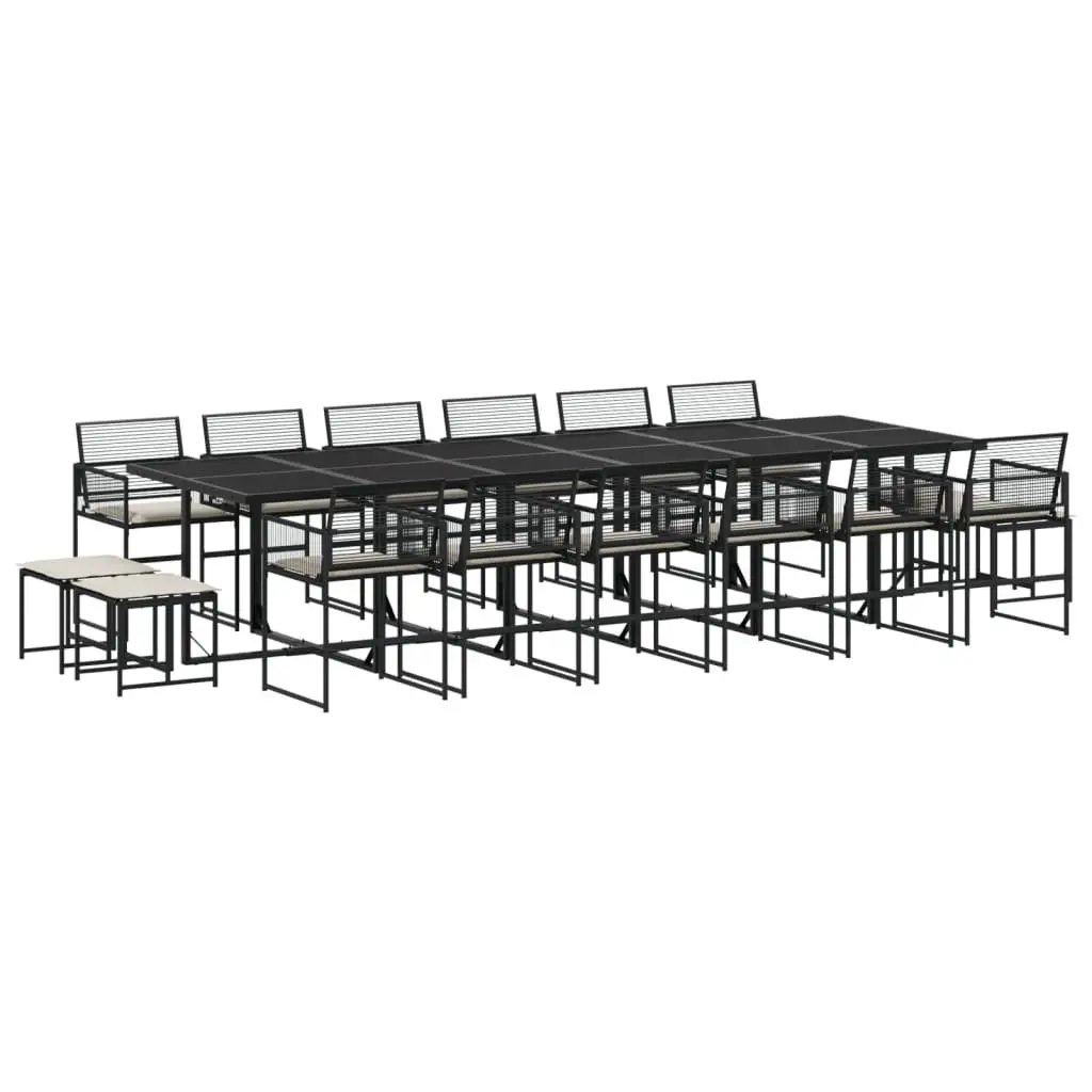 Garden Dining Set PE Rattan 17 Piece Outdoor Furniture Black Table Chairs