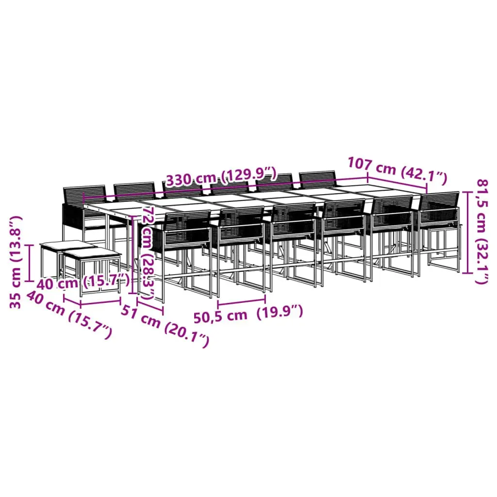 Garden Dining Set PE Rattan 17 Piece Outdoor Furniture Black Table Chairs