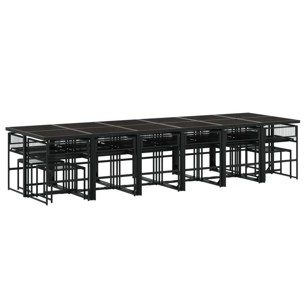 Garden Dining Set PE Rattan 17 Piece Outdoor Furniture Black Table Chairs