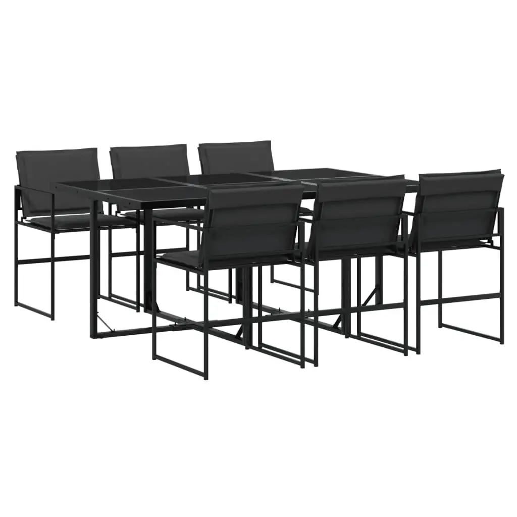 7 Piece Dining Set Patio Tempered Glass Table Black Textilene Chairs