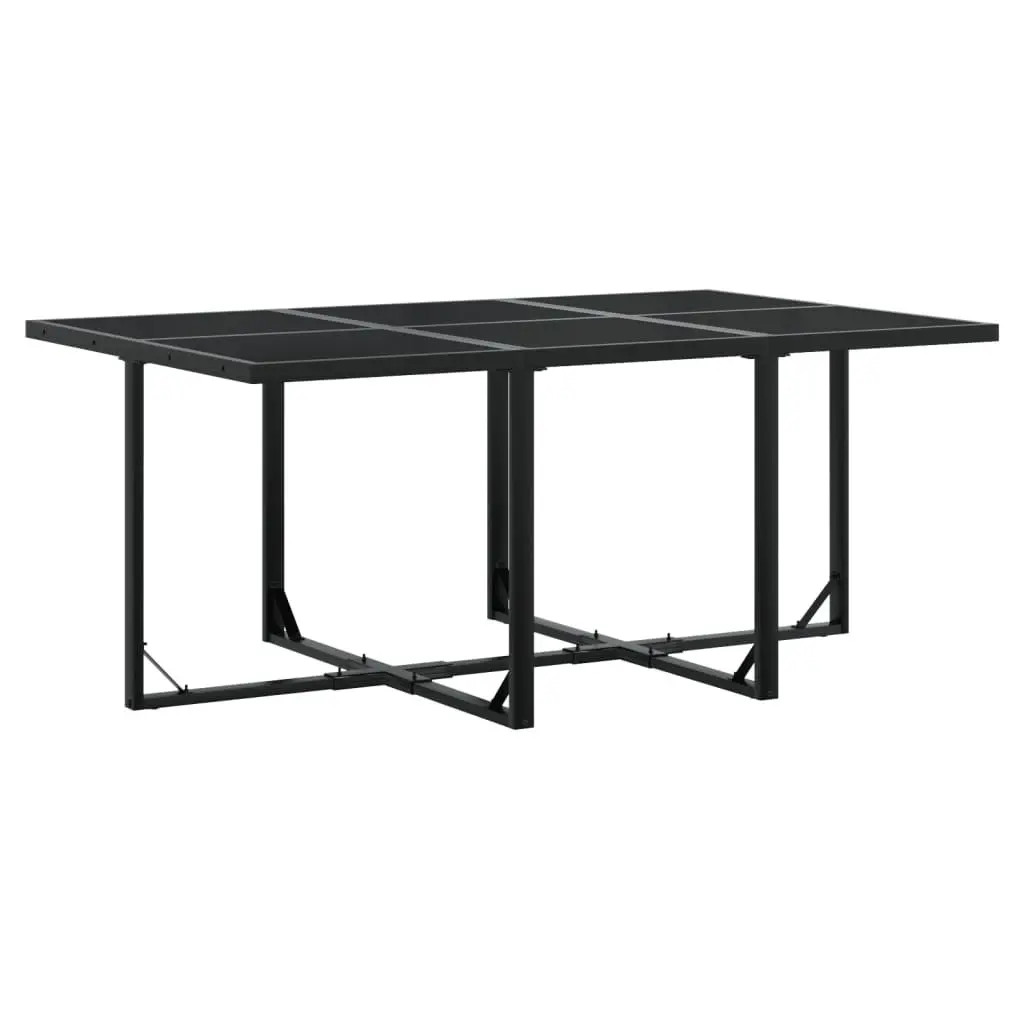 7 Piece Dining Set Patio Tempered Glass Table Black Textilene Chairs