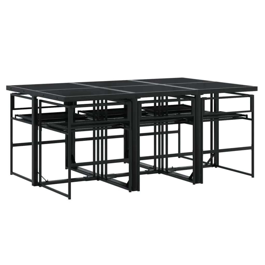 7 Piece Dining Set Patio Tempered Glass Table Black Textilene Chairs
