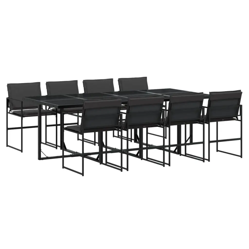 9 Piece Outdoor Dining Set Textilene Folding Chairs Glass Black