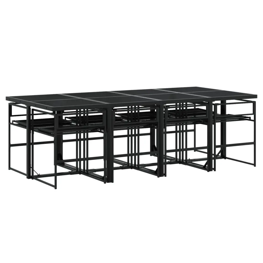 9 Piece Outdoor Dining Set Textilene Folding Chairs Glass Black