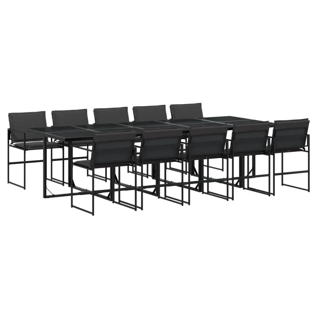 Garden Dining Set 11 Piece Outdoor Furniture Powder-coated Steel Black Textilene Chairs Table