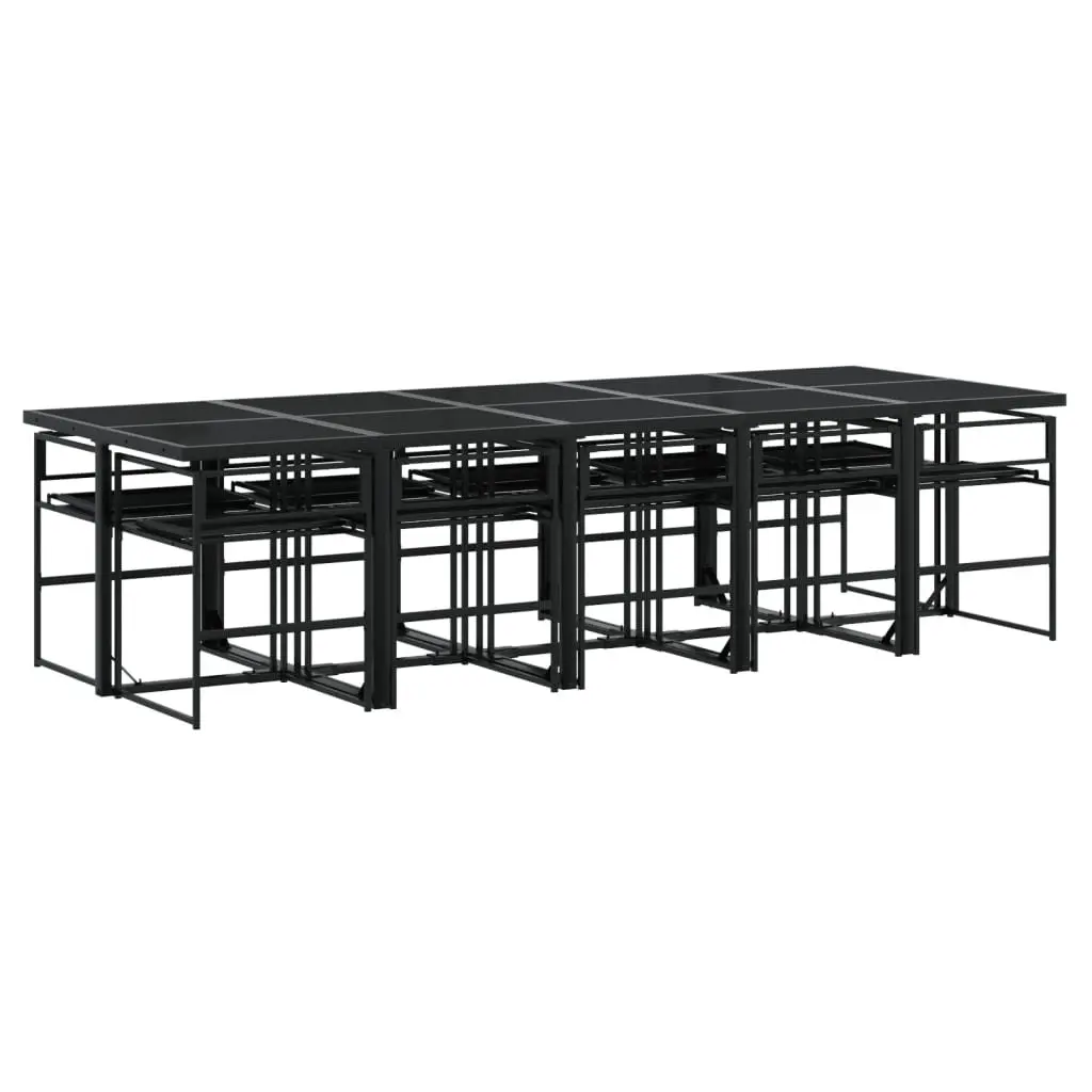 Garden Dining Set 11 Piece Outdoor Furniture Powder-coated Steel Black Textilene Chairs Table