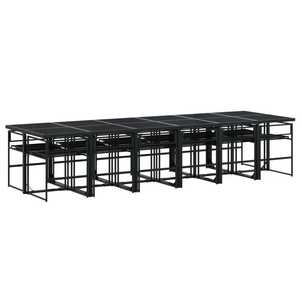 Garden Dining Set Textilene Fabric 13 Piece Outdoor Furniture Black Steel Frame