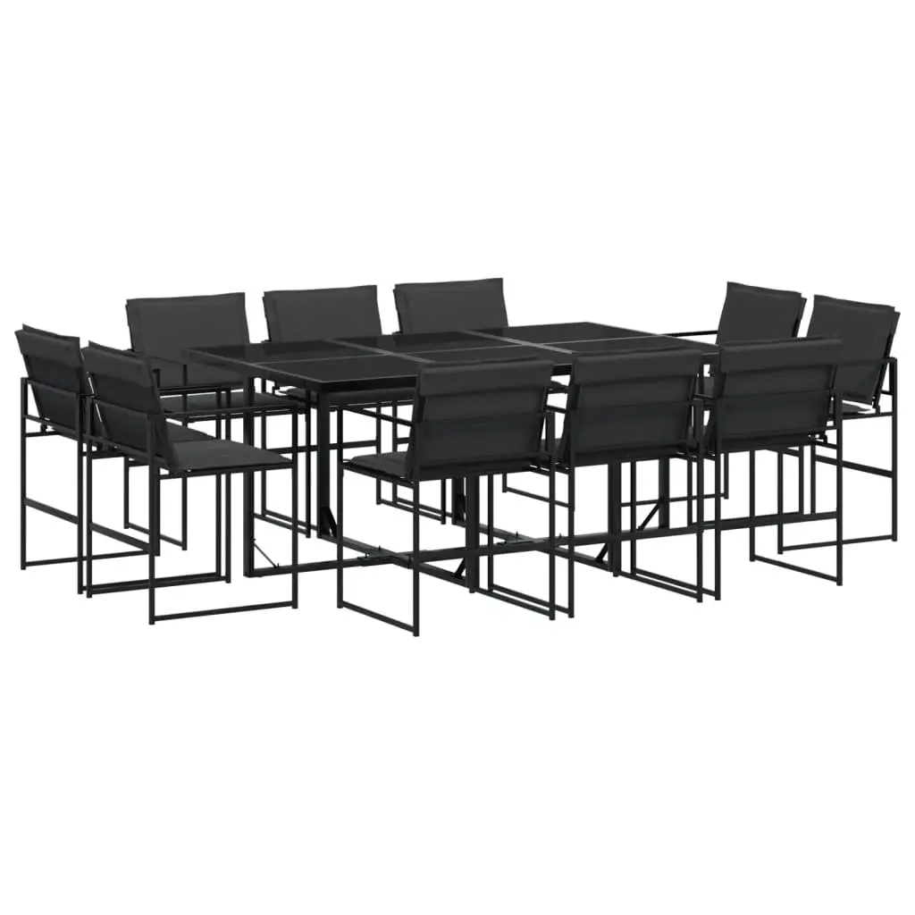 Garden Dining Set 11 Piece Outdoor Patio Furniture Textilene Fabric Black Steel Frame