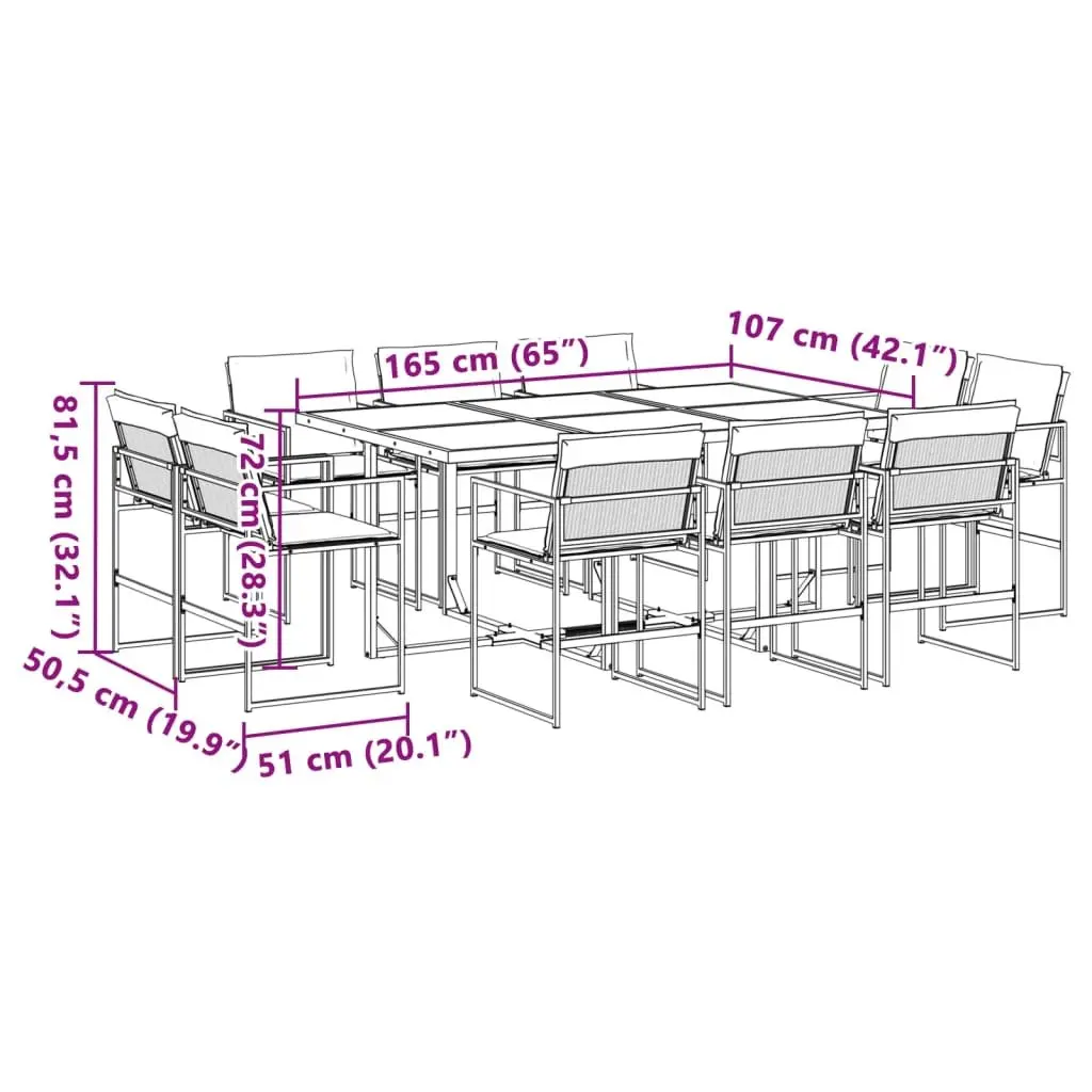 Garden Dining Set 11 Piece Outdoor Patio Furniture Textilene Fabric Black Steel Frame