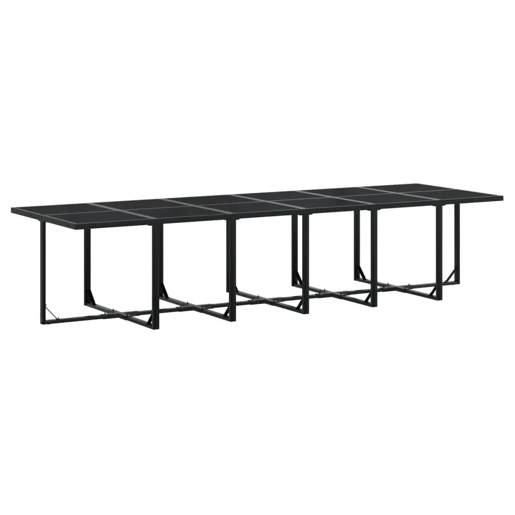 Garden Dining Set 17 Piece Outdoor Furniture Textilene Cushions Black Powder-coated Steel Tempered Glass