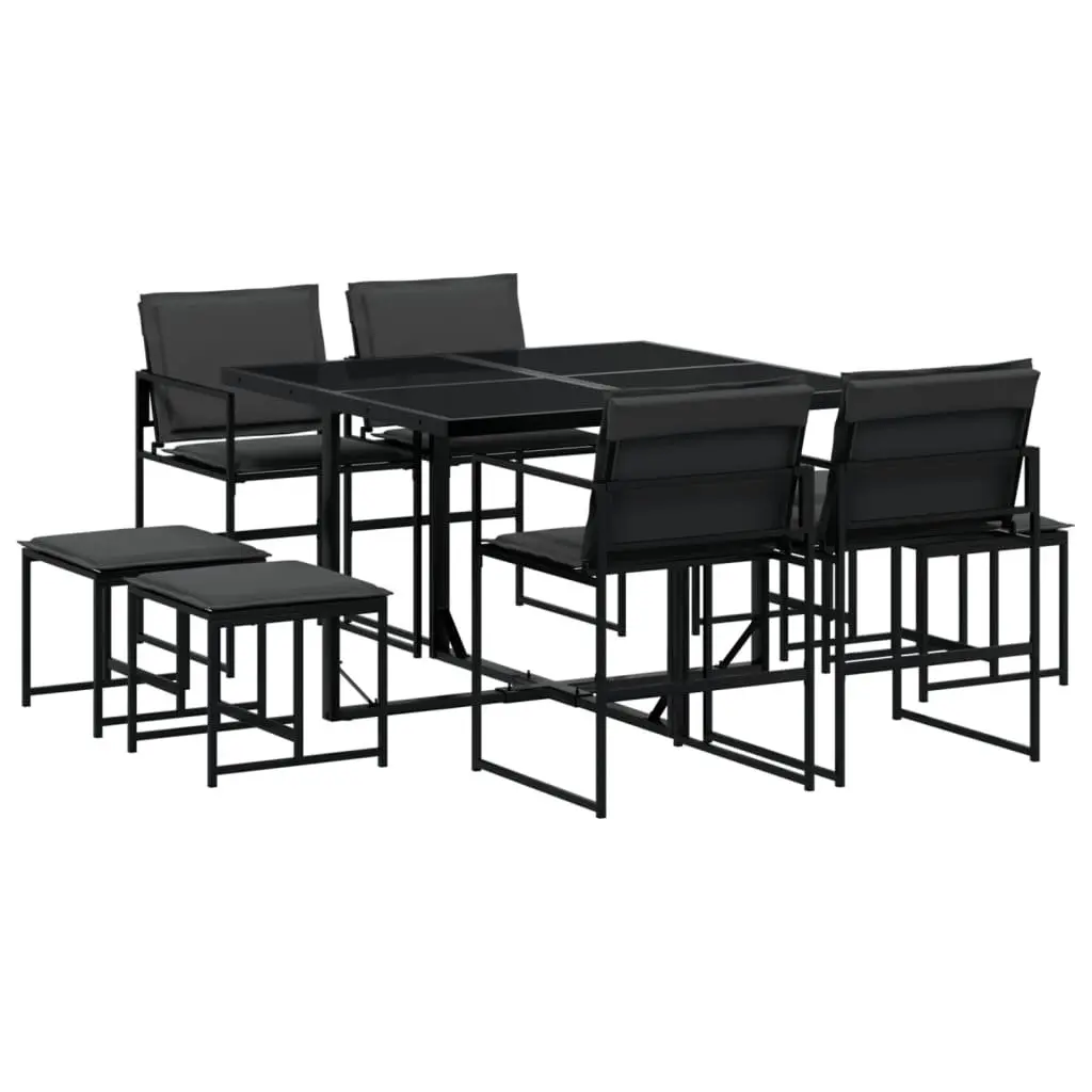 Garden Dining Set 9 Piece Outdoor Furniture Black Textilene Chairs Table Patio