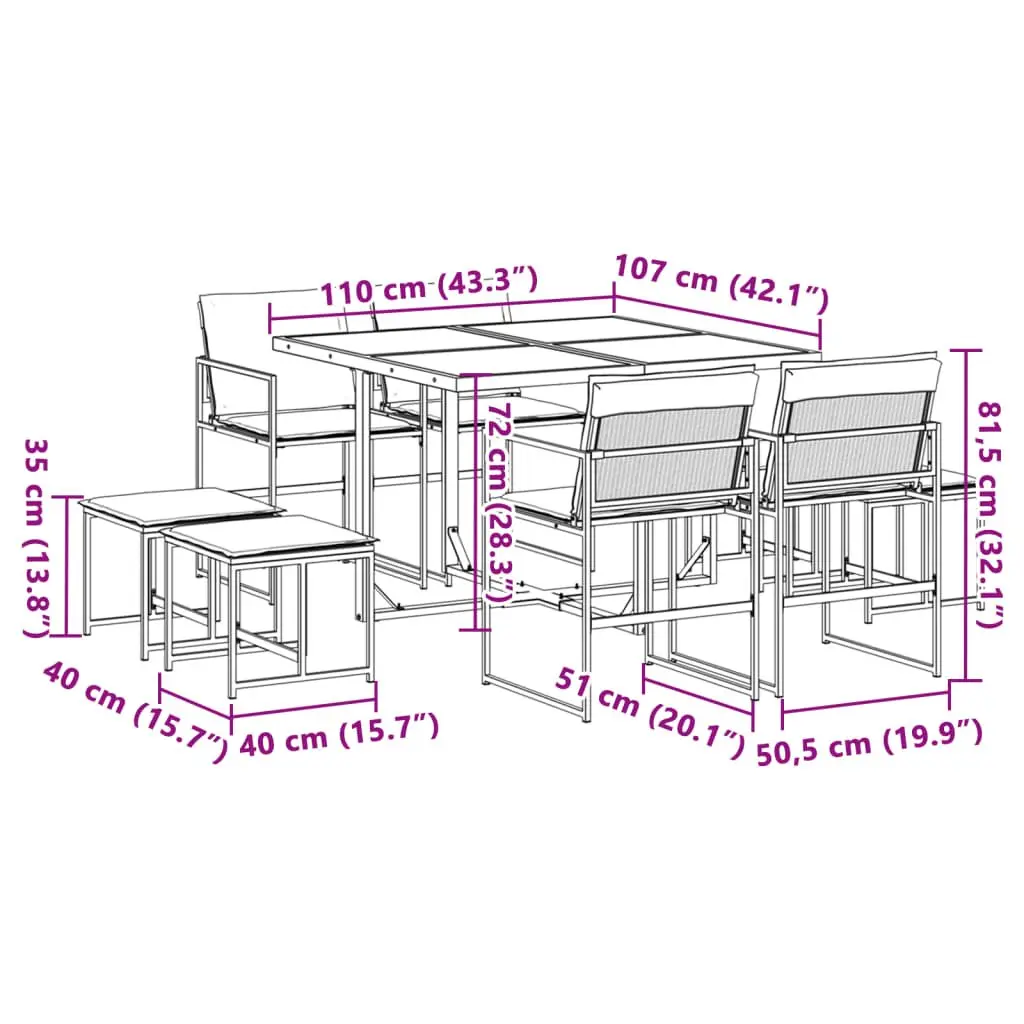 Garden Dining Set 9 Piece Outdoor Furniture Black Textilene Chairs Table Patio