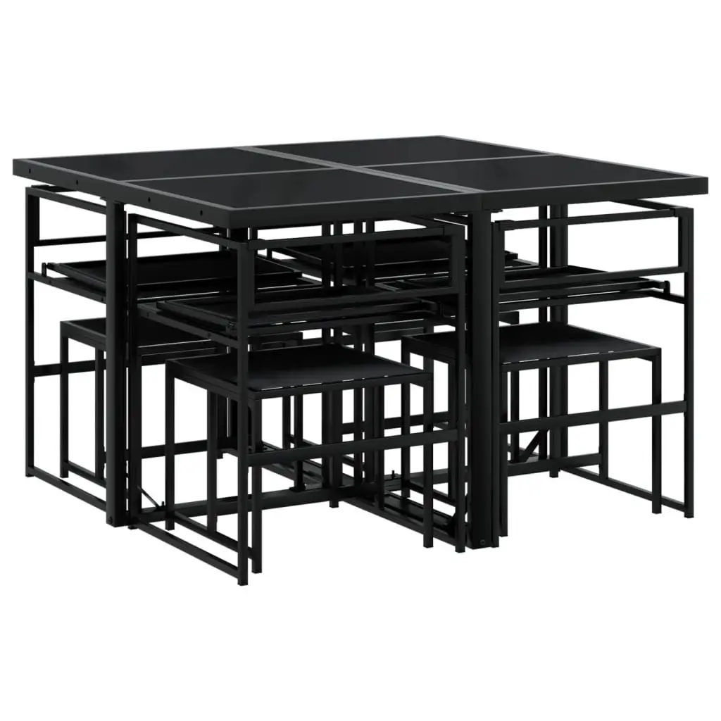 Garden Dining Set 9 Piece Outdoor Furniture Black Textilene Chairs Table Patio