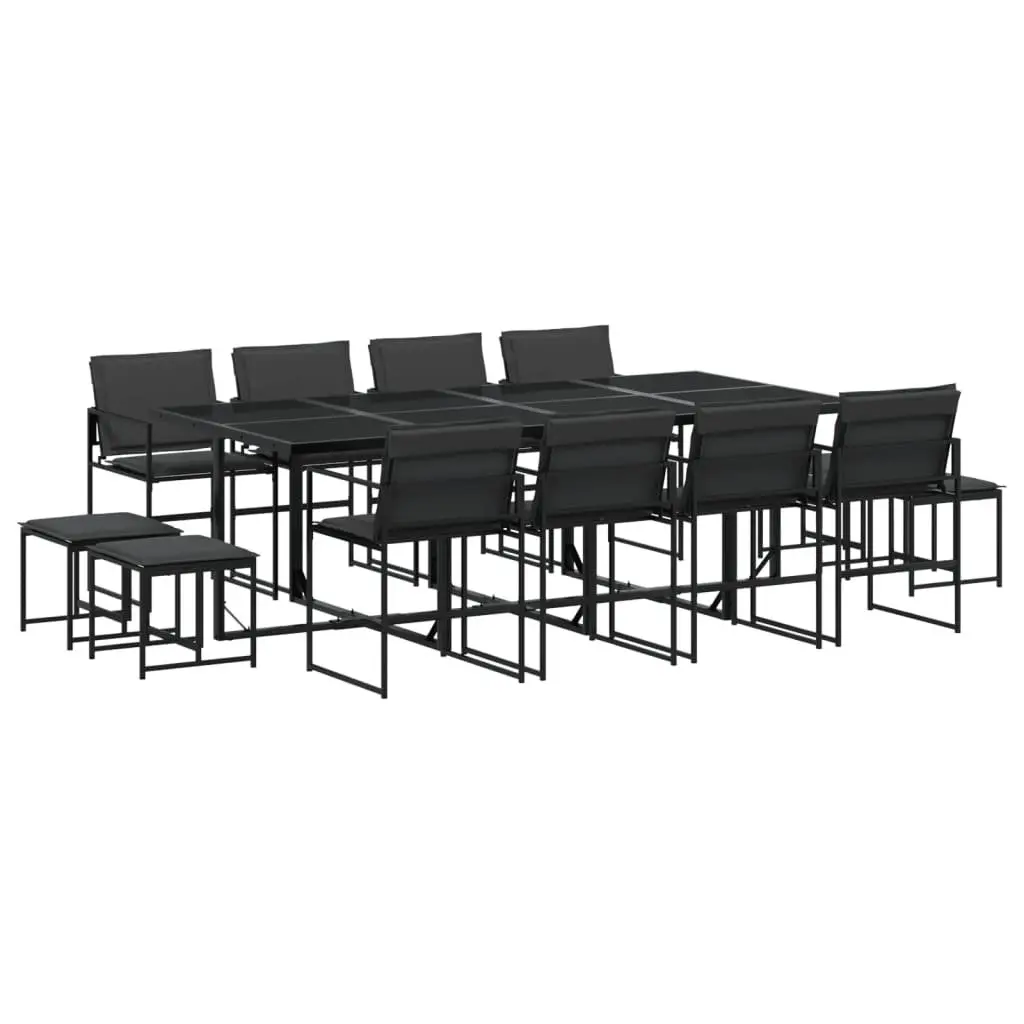 Garden Dining Set 13 Piece Outdoor Furniture Textilene Chairs Tempered Glass Table Black