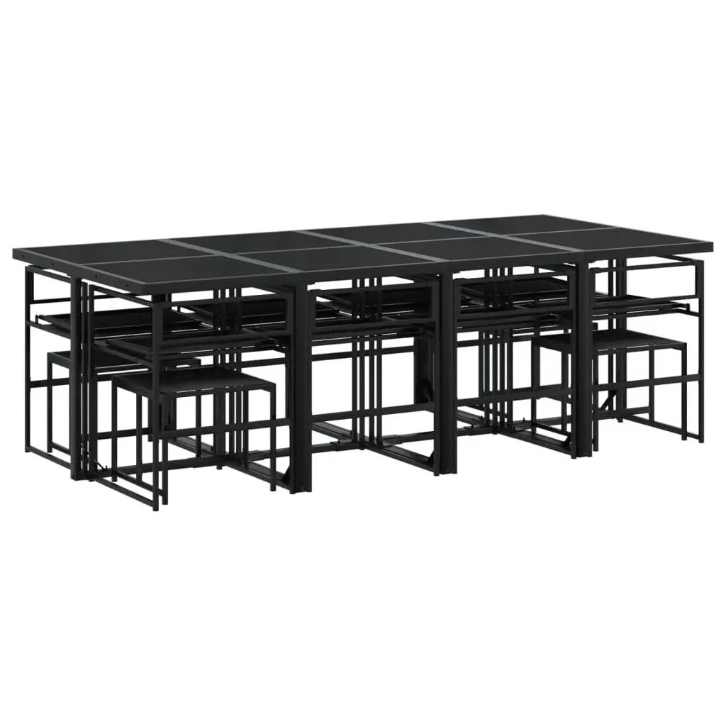 Garden Dining Set 13 Piece Outdoor Furniture Textilene Chairs Tempered Glass Table Black
