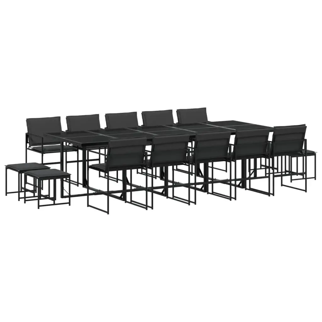 Garden Dining Set 15 Piece Outdoor Furniture Patio Table Chairs Black Textilene