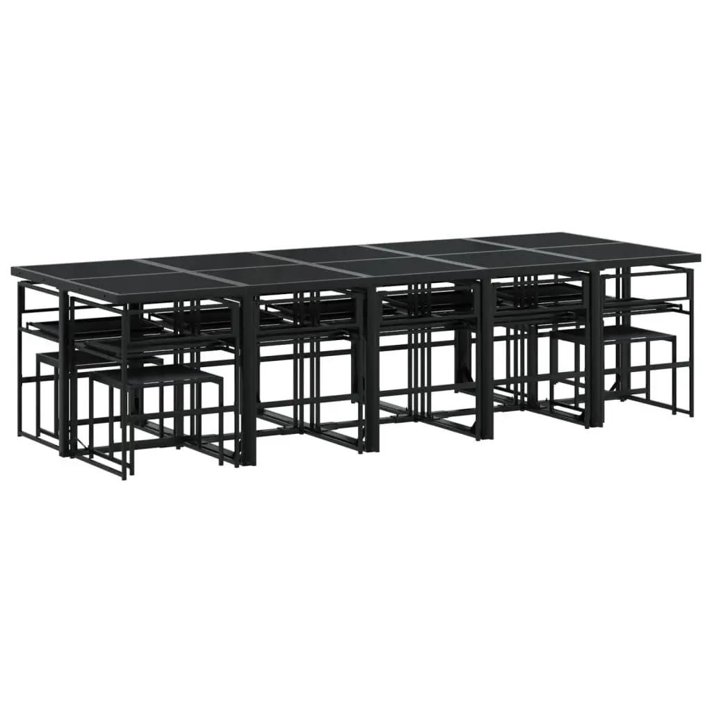 Garden Dining Set 15 Piece Outdoor Furniture Patio Table Chairs Black Textilene