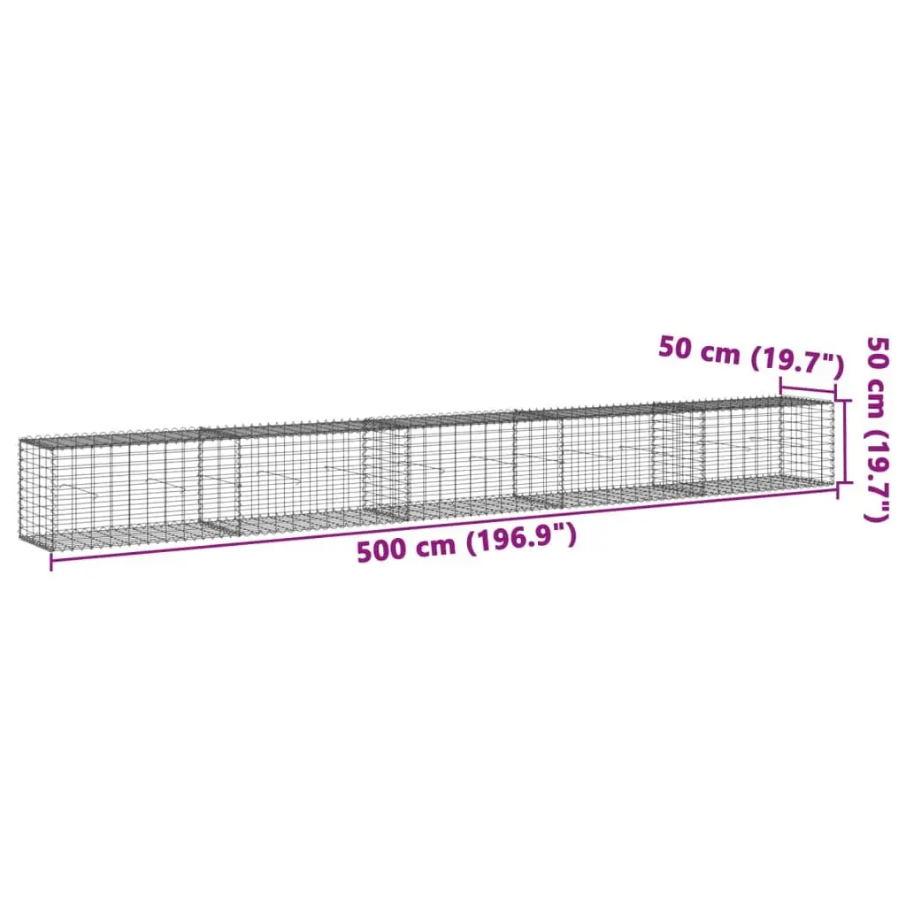 Gabion Basket Galvanised Iron Wire 500x50x50 cm Silver Garden Landscaping Outdoor