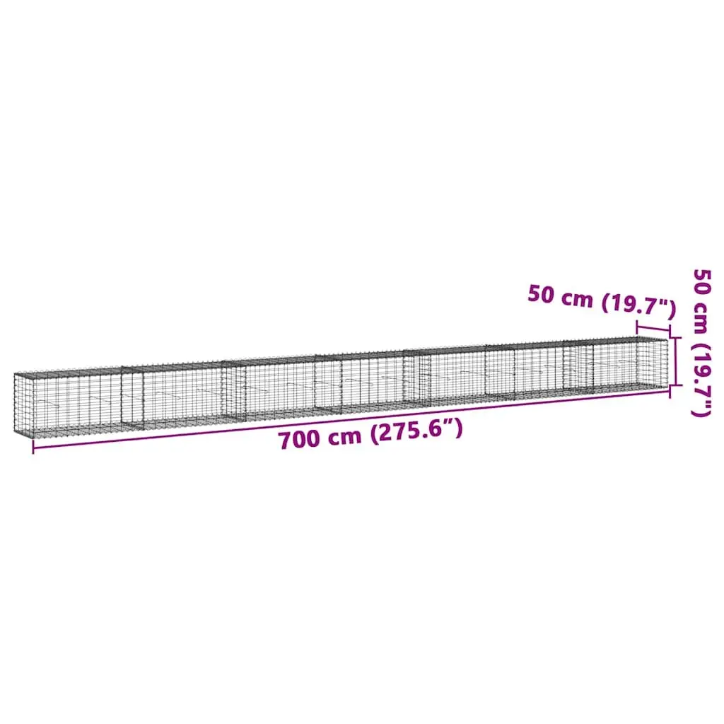 Gabion Basket Silver Galvanised Iron Wire 700x50x50 cm Garden Retaining Wall Planter