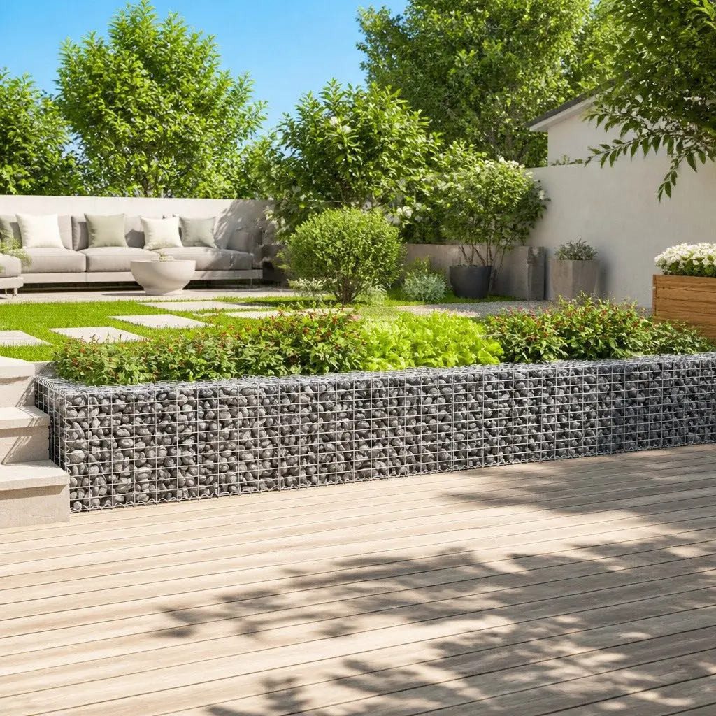 Gabion Basket Outdoor Garden Silver Galvanised Iron Wire 900x50x50 cm with Cover for Retaining Wall and Privacy Screen