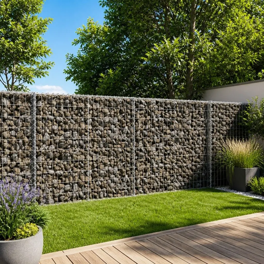Gabion Basket 200x50x100cm Galvanised Iron Wire with Cover for Garden Retaining Walls and Privacy Screens