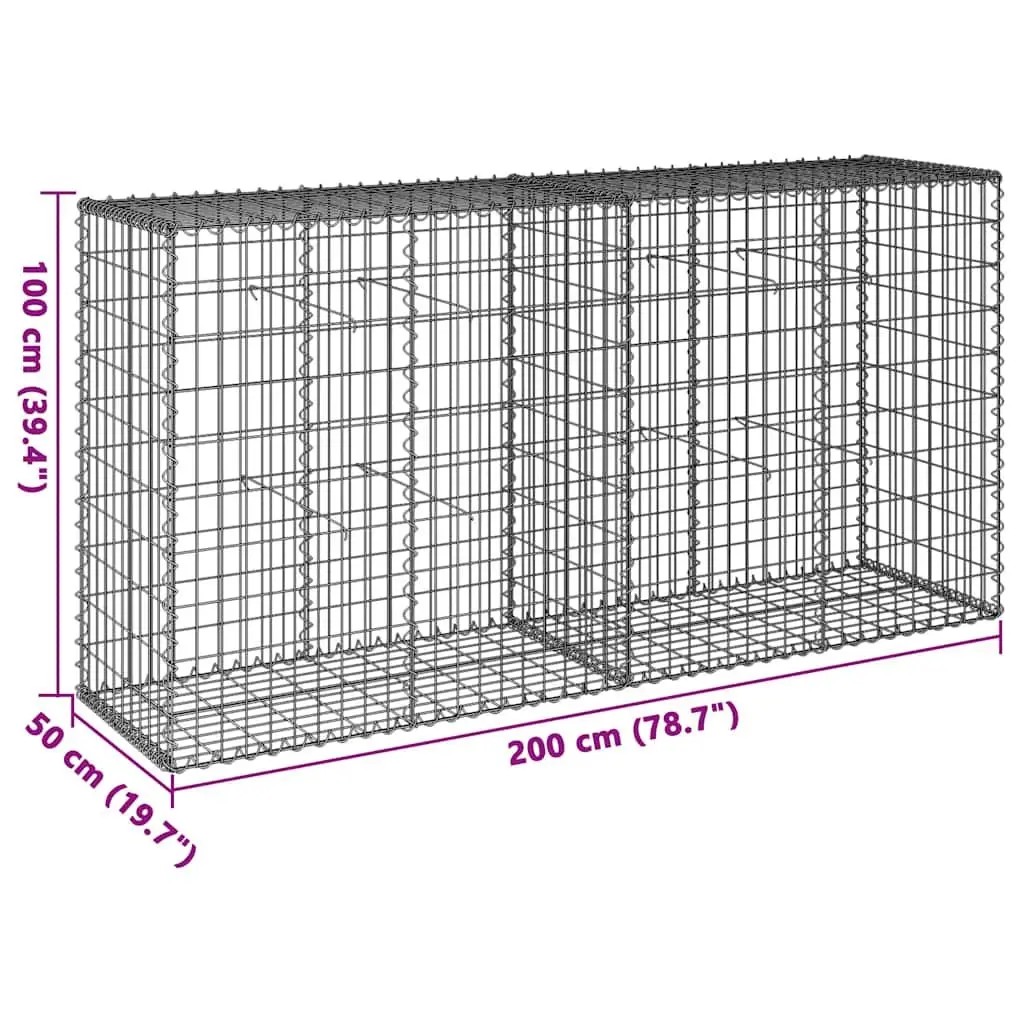 Gabion Basket 200x50x100cm Galvanised Iron Wire with Cover for Garden Retaining Walls and Privacy Screens