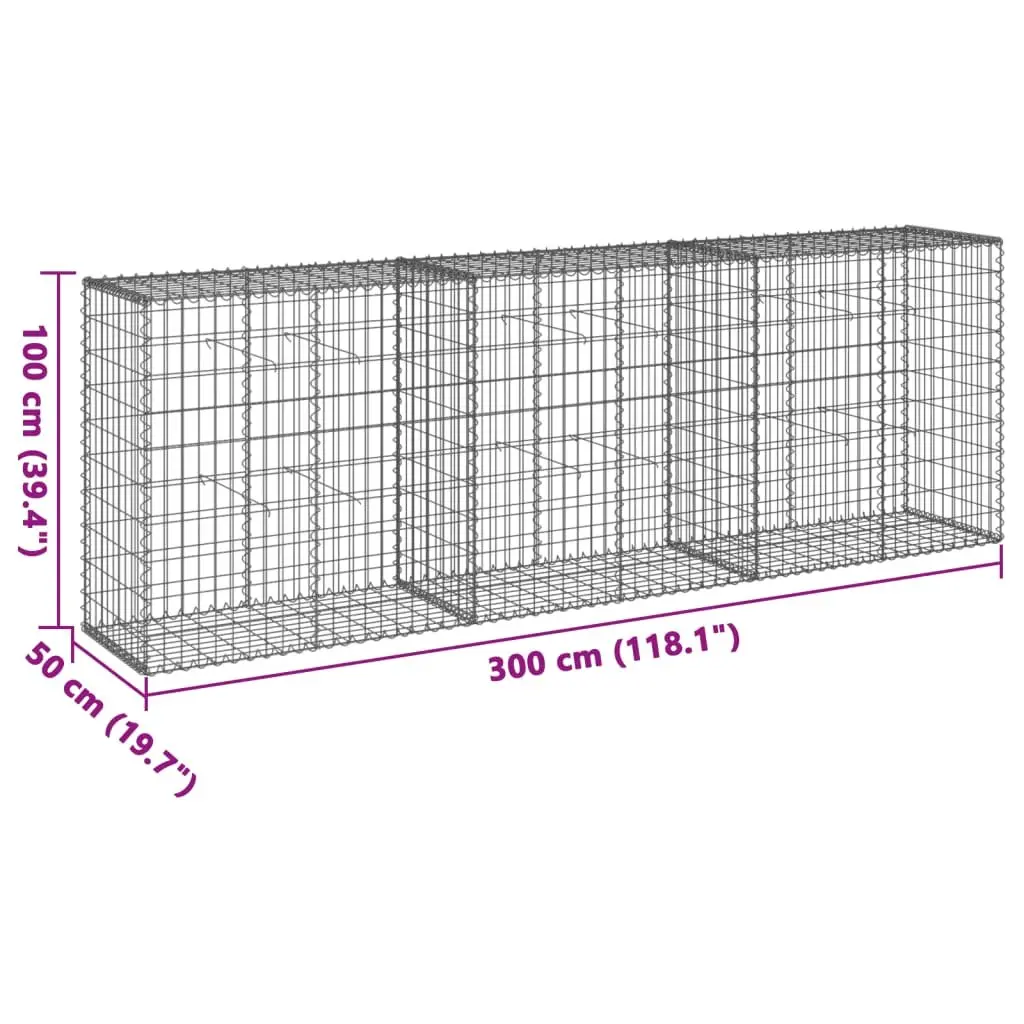 Gabion Basket Silver Galvanised Wire Cage 300x50x100cm