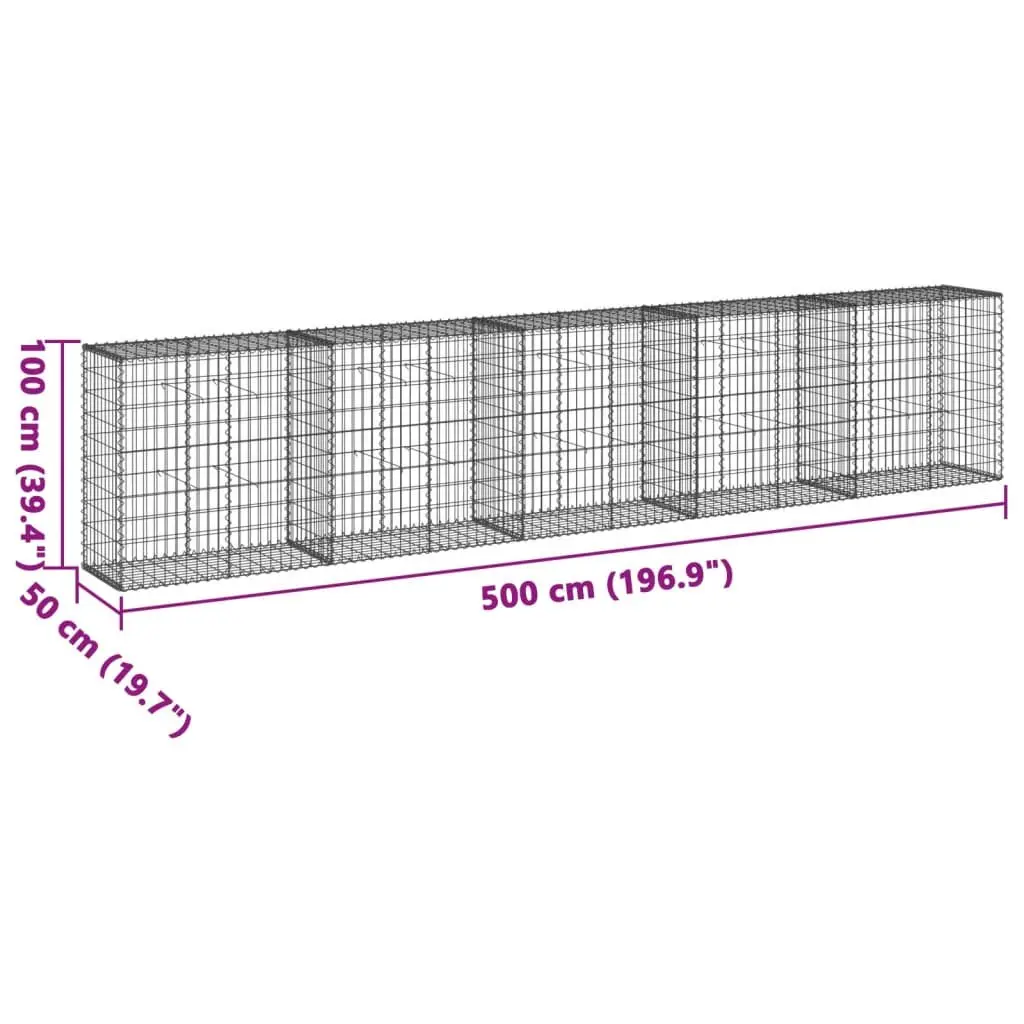 Gabion Basket Metal Wire 500x50x100 cm Silver Garden Retaining Wall Decor