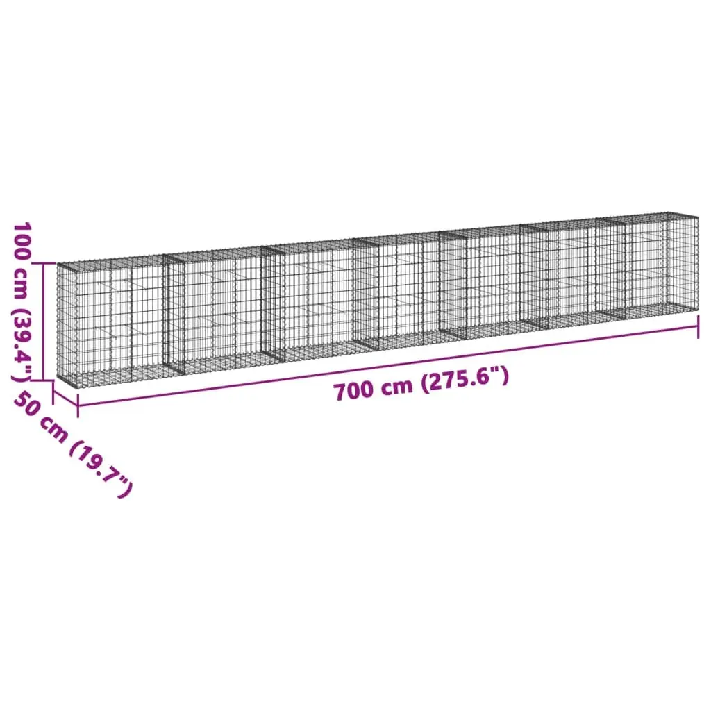 Gabion Basket Wire Cage 700x50x100 cm Galvanised Iron Silver