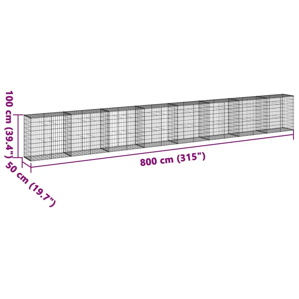 Gabion Basket Metal Wire Cage 800x50x100 cm Silver