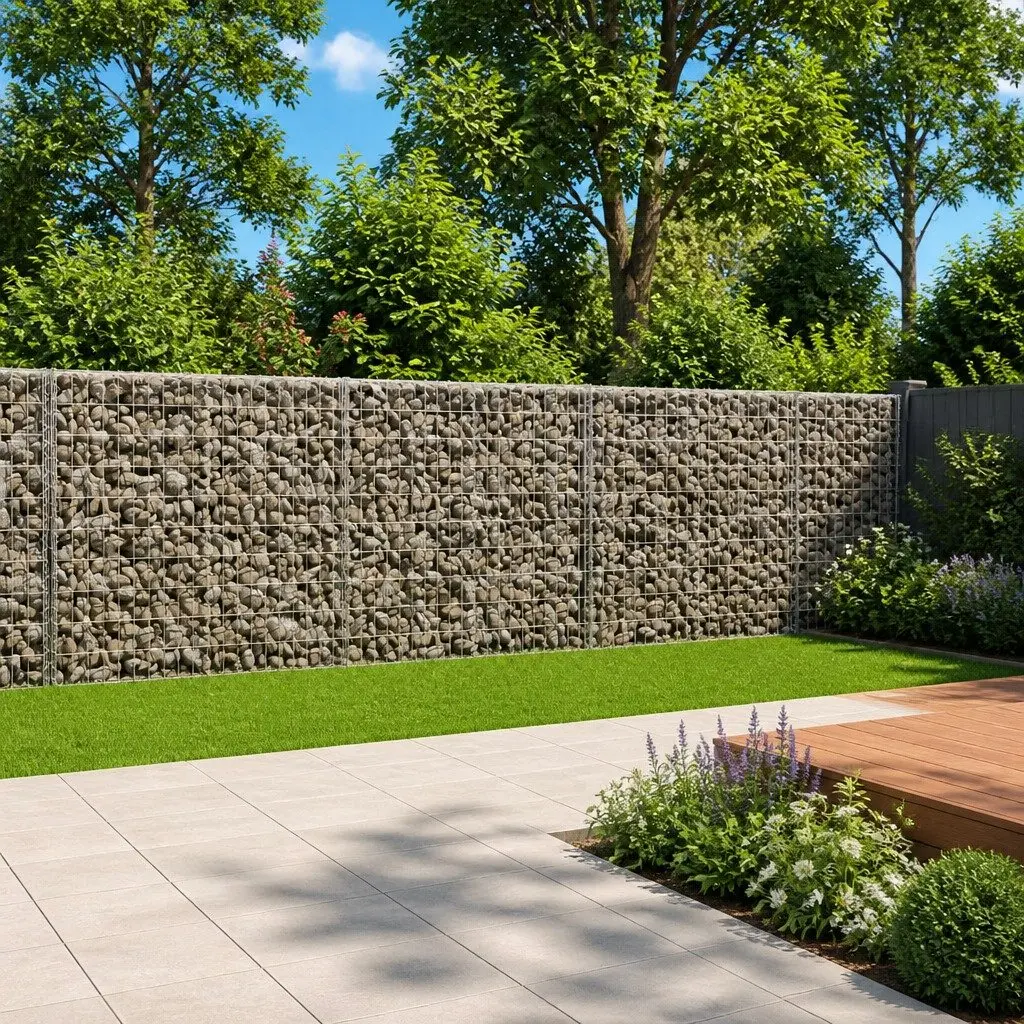 Gabion Basket Galvanised Iron 900x50x100 cm Silver Outdoor Garden Retaining Wall Decor