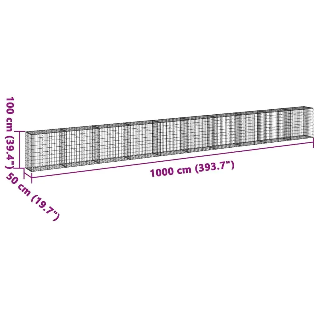 Gabion Basket Galvanised Iron Wire 1000x50x100 cm Silver Outdoor Garden Retaining Wall Decor
