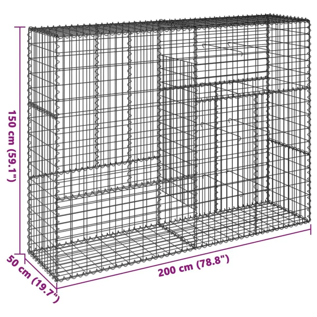 Gabion Basket Silver Galvanised Iron Wire 200x50x150 cm Garden Retaining