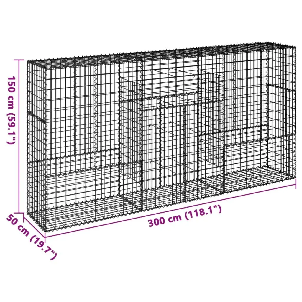 Gabion Basket Galvanised Iron 300x50x150cm with Cover for Landscaping and Outdoor Decor