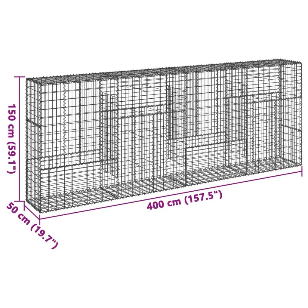 Gabion Basket 400x50x150 cm Wire with Cover Silver Galvanised Iron for Garden Landscaping and Retaining Walls