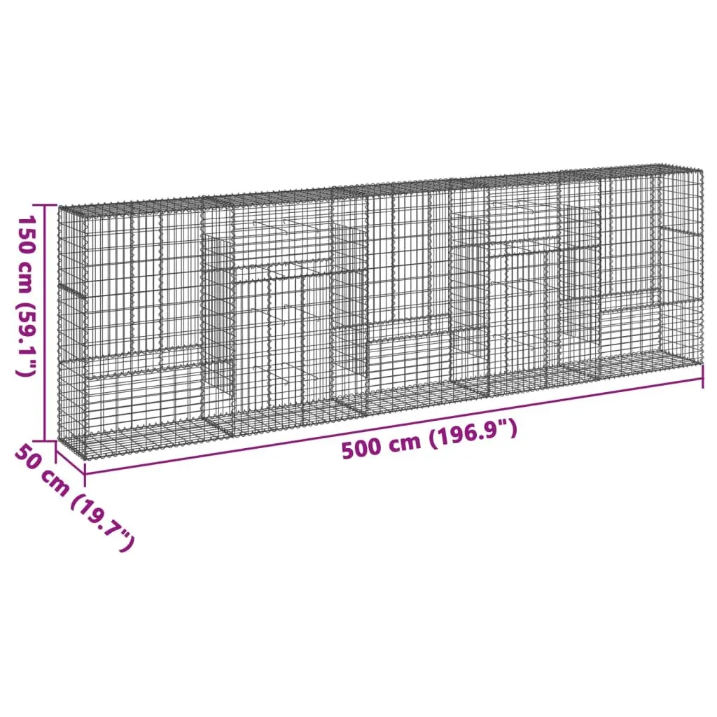 Gabion Basket Galvanised Iron Wire 500x50x150 cm Silver Outdoor Garden Landscaping