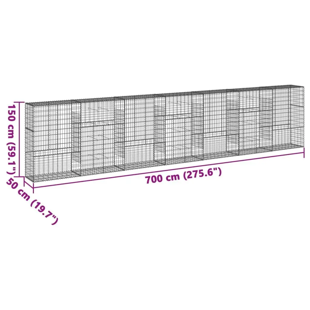 Gabion Basket Galvanised Iron Wire 700x50x150 cm Silver with Cover