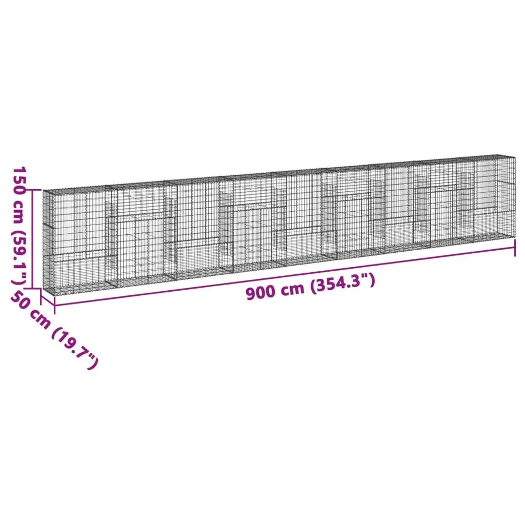 Gabion Basket 900x50x150cm Silver Galvanised Iron Wire Garden Structure with Cover