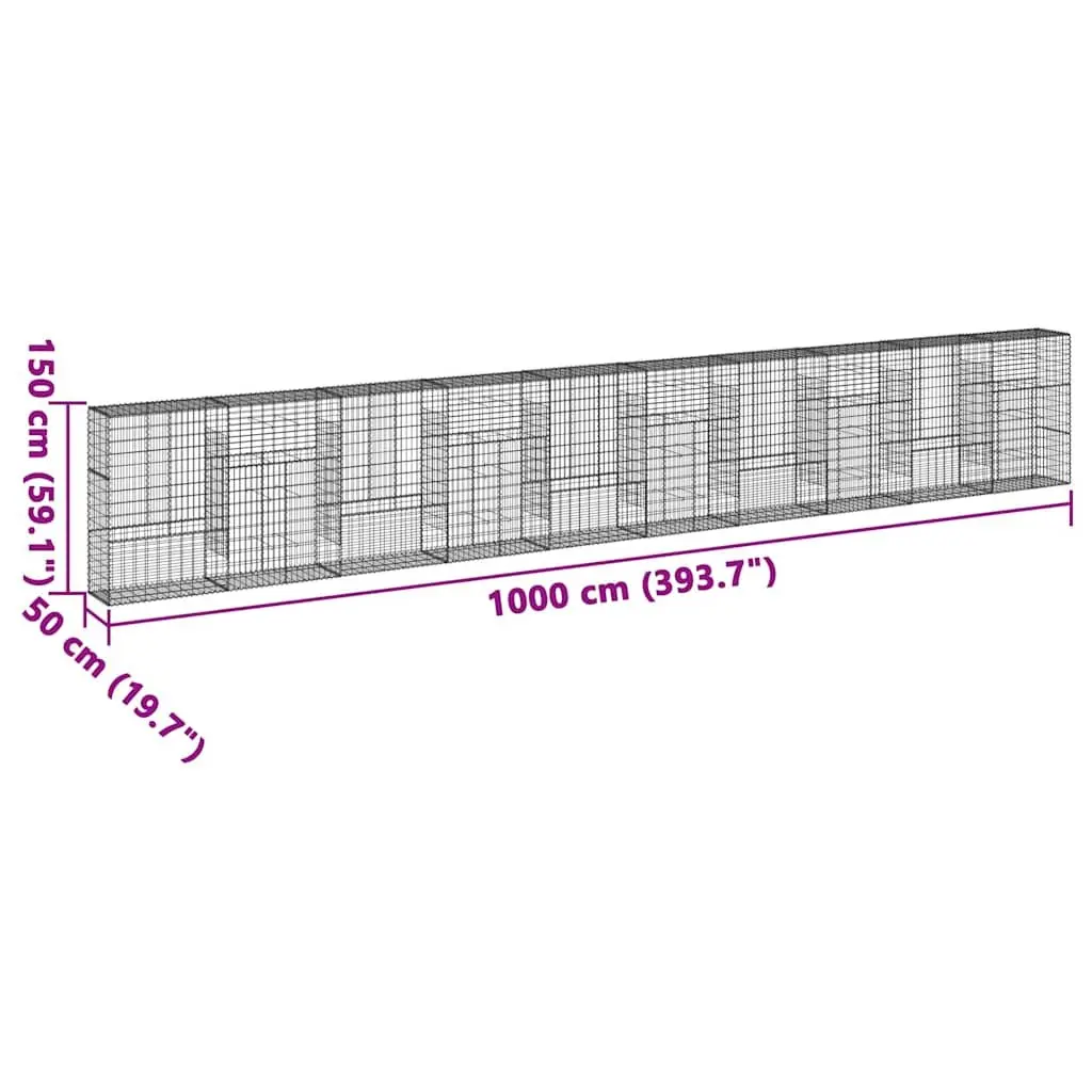 Gabion Basket Metal Wire 1000x50x150cm Silver Garden Retaining Wall Cage