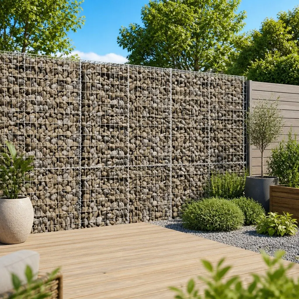 Gabion Basket Galvanised Iron Wire 100x50x200cm with Cover Silver for Garden Landscaping Retaining Wall