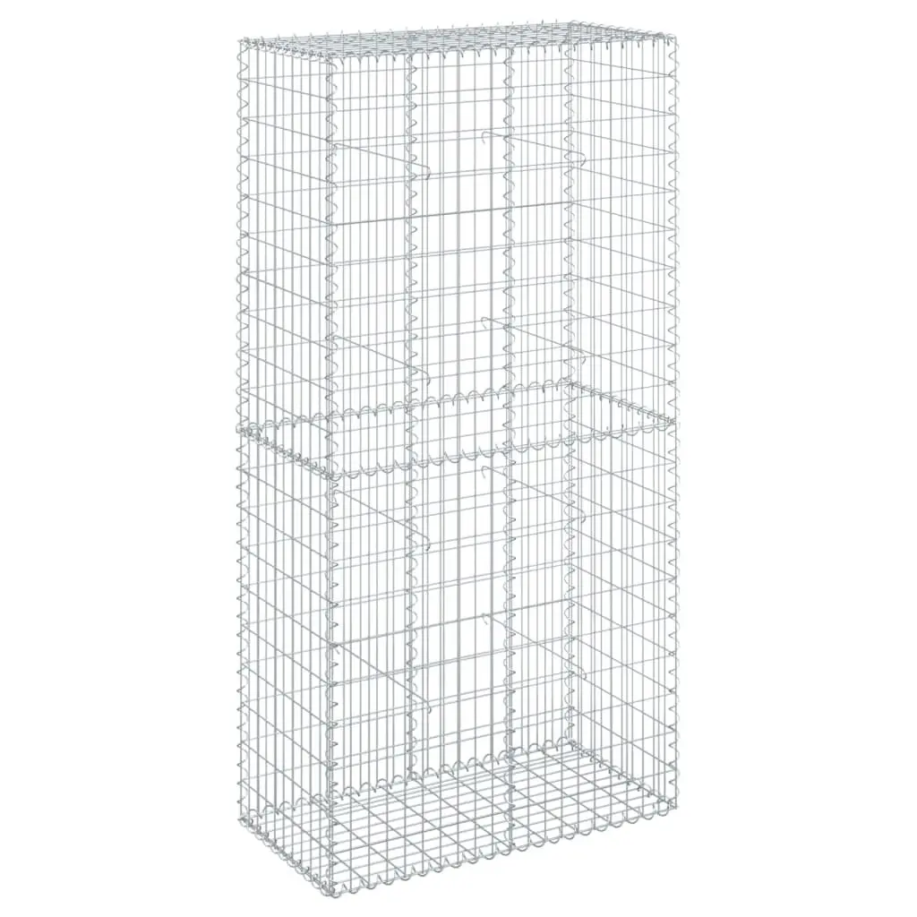 Gabion Basket Galvanised Iron Wire 100x50x200cm with Cover Silver for Garden Landscaping Retaining Wall