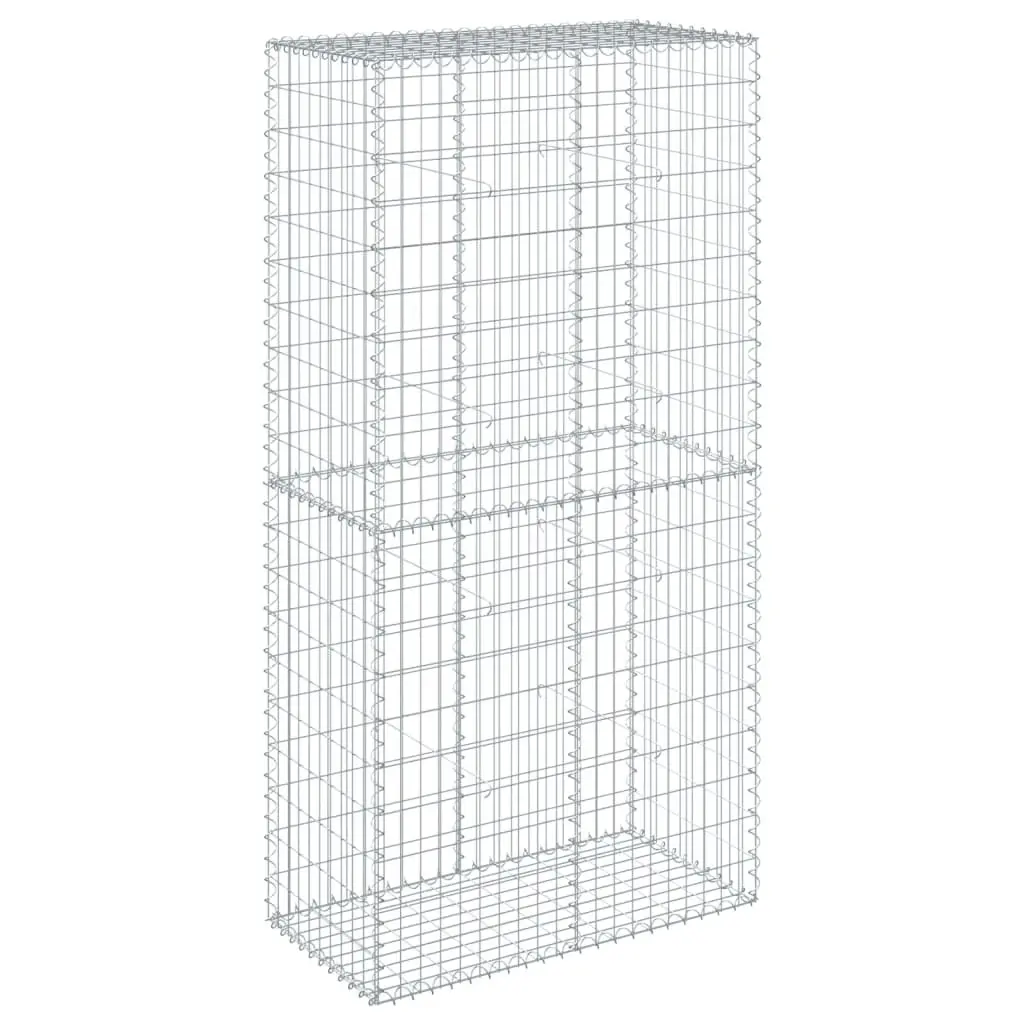 Gabion Basket Galvanised Iron Wire 100x50x200cm with Cover Silver for Garden Landscaping Retaining Wall