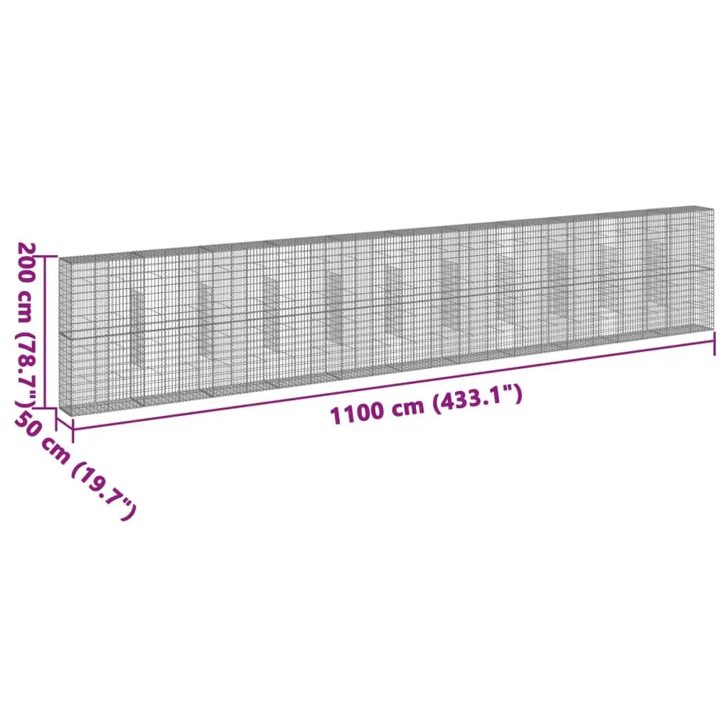 Gabion Basket Galvanised Iron Wire 1100x50x200 cm Silver