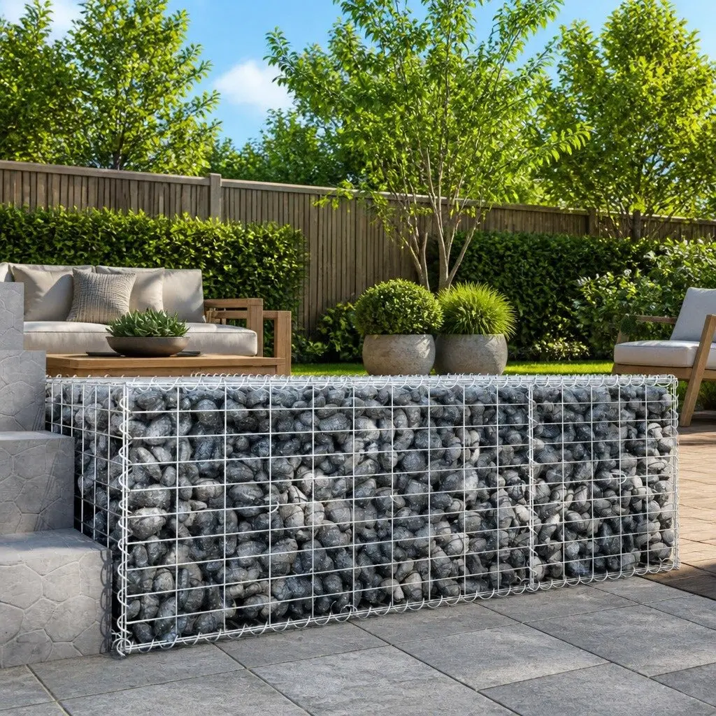 Gabion Basket Silver Galvanised Iron Wire 100x100x50 cm with Cover for Garden Landscaping