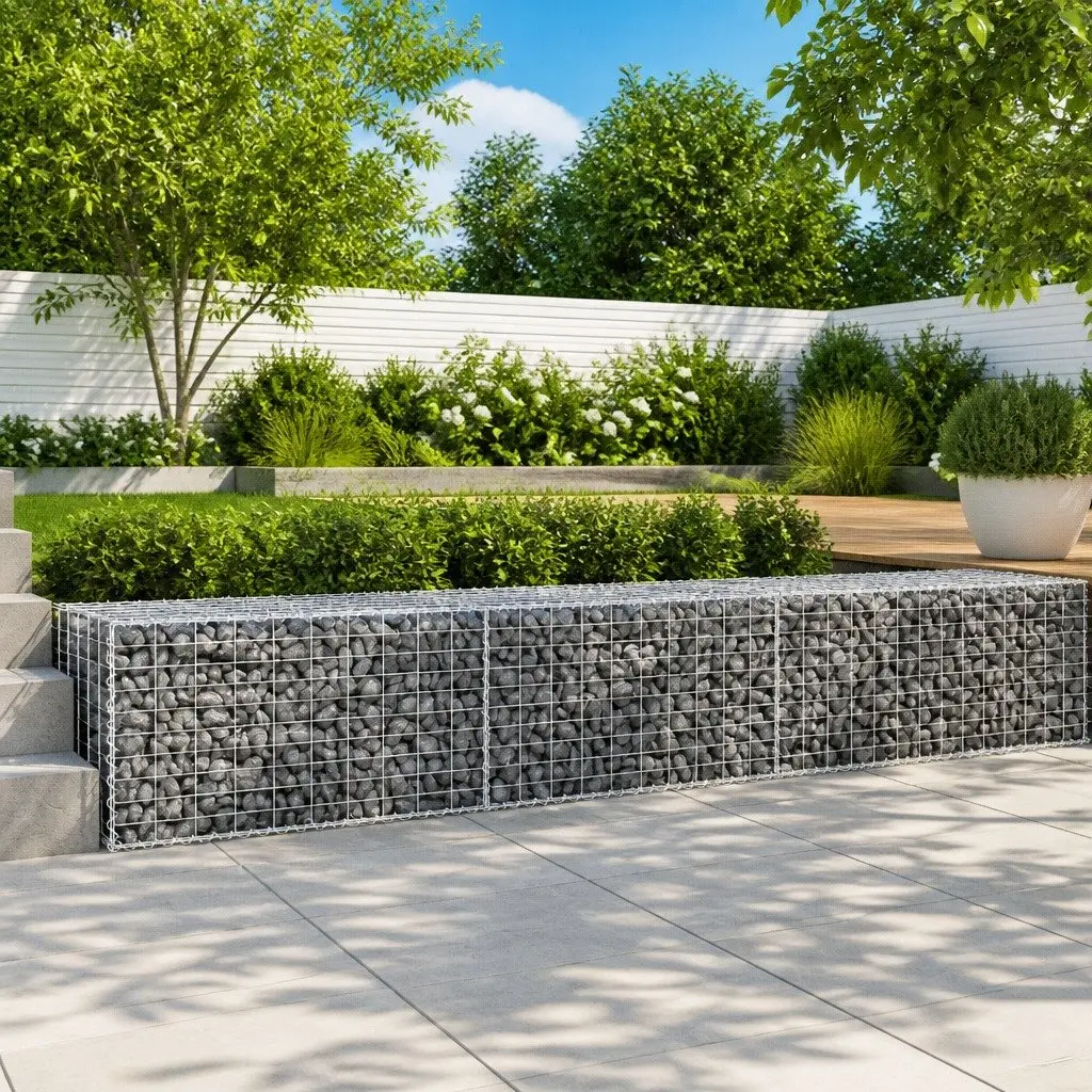 Gabion Basket Galvanised Iron 300x100x50 cm Silver Garden Retaining Wall Outdoor Landscaping