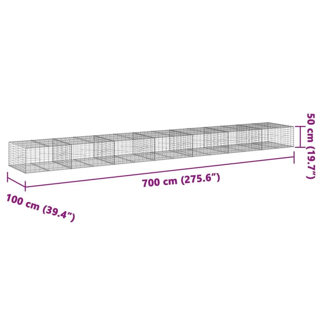 Gabion Basket Silver Galvanised Iron 700x100x50 cm Garden Retaining Wall