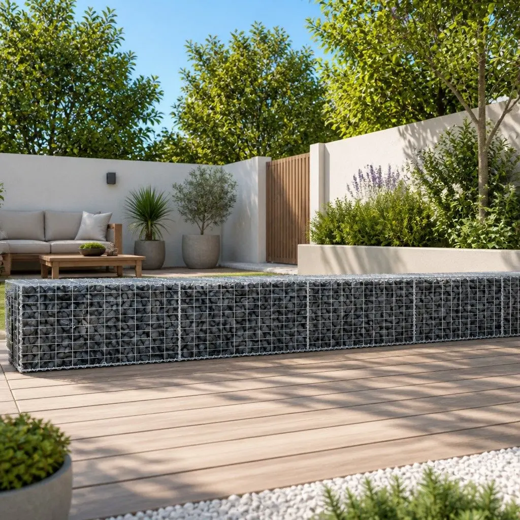 Gabion Basket 900x100x50cm Galvanised Iron Wire for Garden Retaining Wall Silver with Cover