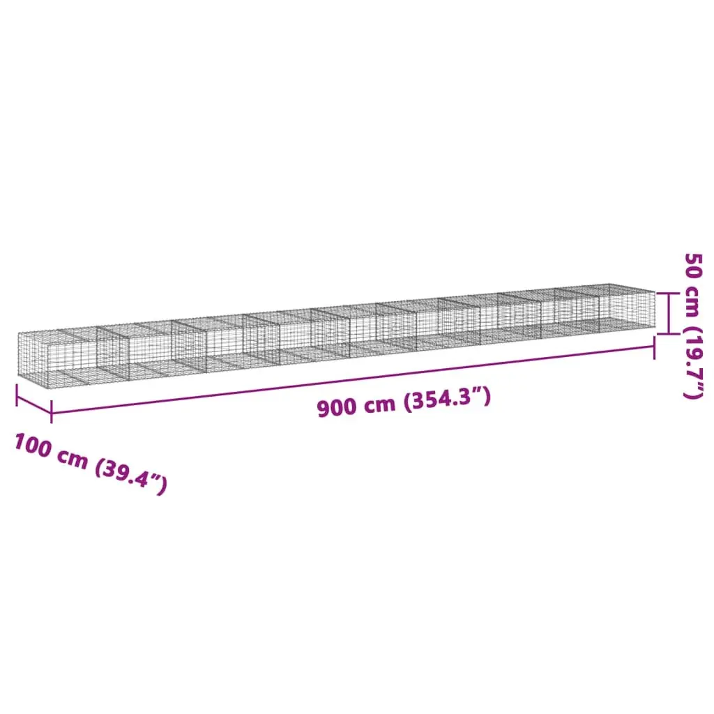 Gabion Basket 900x100x50cm Galvanised Iron Wire for Garden Retaining Wall Silver with Cover