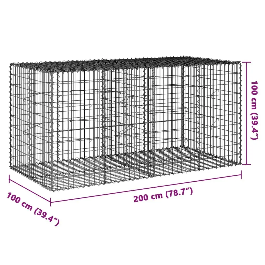 Garden Cage Gabion Basket 200x100x100cm Silver Galvanised Iron Wire with Cover